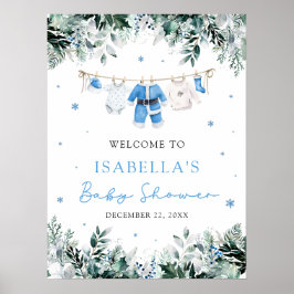 Póster Navidades azules Santa Bebé Baby Shower Signo de b