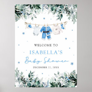 Póster Navidades azules Santa Bebé Baby Shower Signo de b