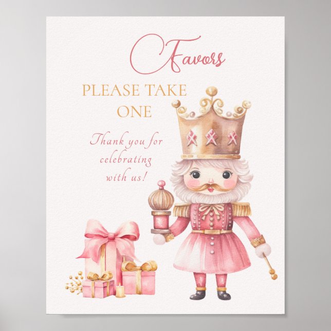 Póster Navidades Baby Shower: Ropa de nueces rosadas favo (Frente)