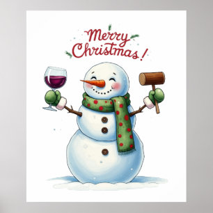 Póster Navidades bar salón de snowman salón de bebida fie