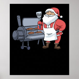 Póster Navidades Barbacoa Santa Claus Grill Smoker Steak