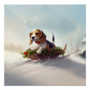 Póster Navidades Beagle en invierno