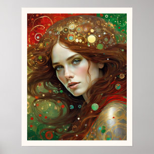 Póster Navidades bella mujer con pelo marrón