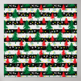 Póster Navidades blancos negros rayas de nieve árboles ve