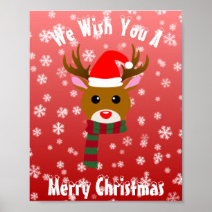 Póster Navidades blancos Rudolph, reno de la nariz roja