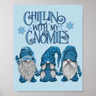 Póster Navidades Blue Winter Trio Chillin Con Mis Gnomías