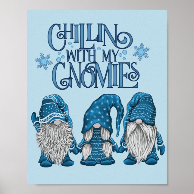 Póster Navidades Blue Winter Trio Chillin Con Mis Gnomías (Frente)