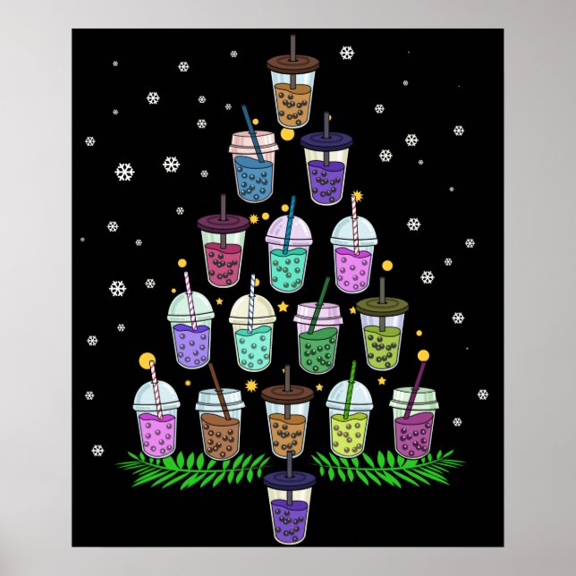 Póster Navidades Boba Tea Gift Hombres Árbol de Navidad (Frente)
