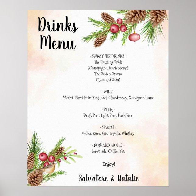 Póster Navidades Boda Bebidas Menú Boda Rótulo (Frente)