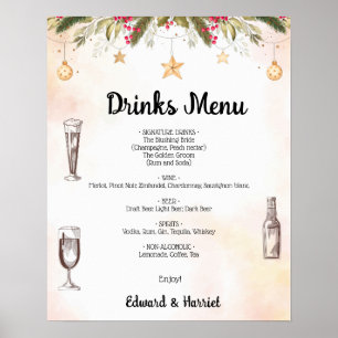 Póster Navidades Boda Bebidas Menú Boda Rótulo