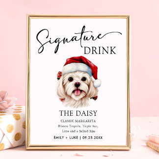 Póster Navidades Boda de perro maltés Rótulo de la firma