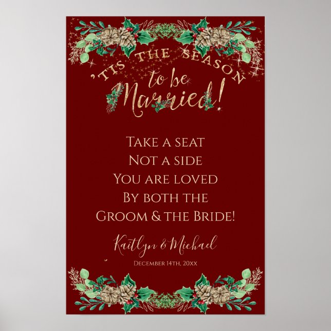 Póster Navidades Boda Red Gold Foliage Seiss no Side (Frente)
