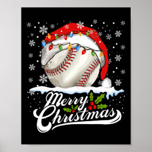 Póster Navidades Bola de Béisbol Santa Hat Xmas Niños Hom