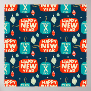 Póster Navidades bolas y ornamentos patrón vintage hacia 