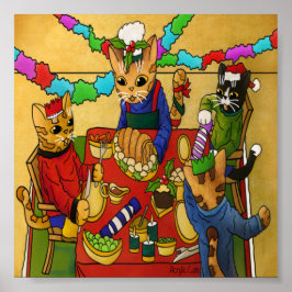Póster Navidades británicos cenan gatos