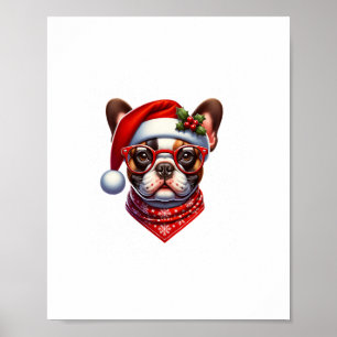 Póster Navidades Bulldog francés Santa Hat Frenchie Ugly