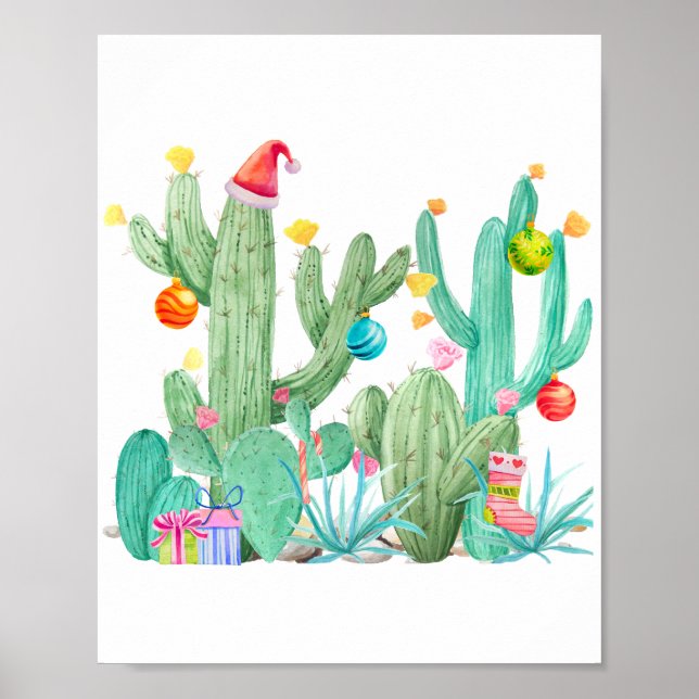 Póster Navidades Cactus Holiday al suroeste del oeste (Frente)
