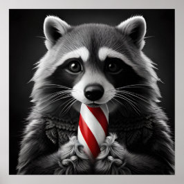 Póster Navidades Candy Cane Critters Raccoon
