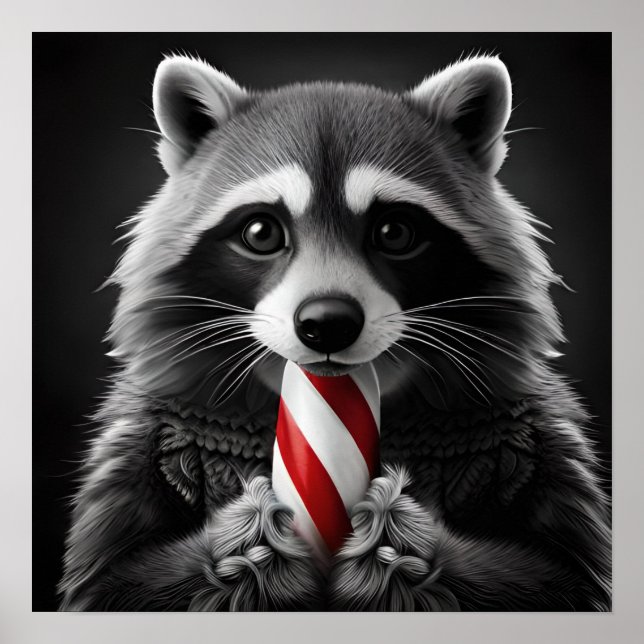 Póster Navidades Candy Cane Critters Raccoon (Frente)