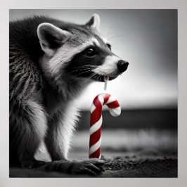 Póster Navidades Candy Cane Raccoon II