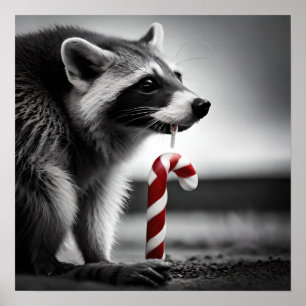 Póster Navidades Candy Cane Raccoon II