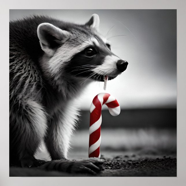 Póster Navidades Candy Cane Raccoon II (Frente)