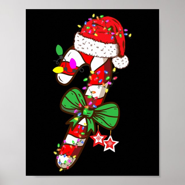 Póster Navidades Candy Cane Santa Hat Xmas Niños ligeros (Frente)