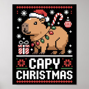Póster Navidades capy adoran a animales de festividad en 