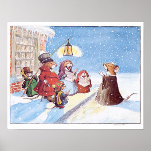 Póster Navidades Caroling Mice Print