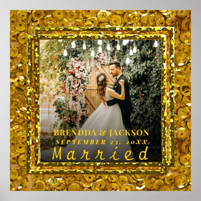 Póster Navidades casados Boda elegante tipo oro Foto (Frente)