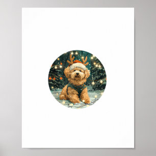 Póster Navidades Cavapoo Perro reno Santa Hat cúter Holi