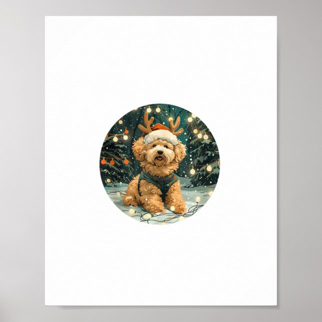 Póster Navidades Cavapoo Perro reno Santa Hat cúter Holi (Frente)