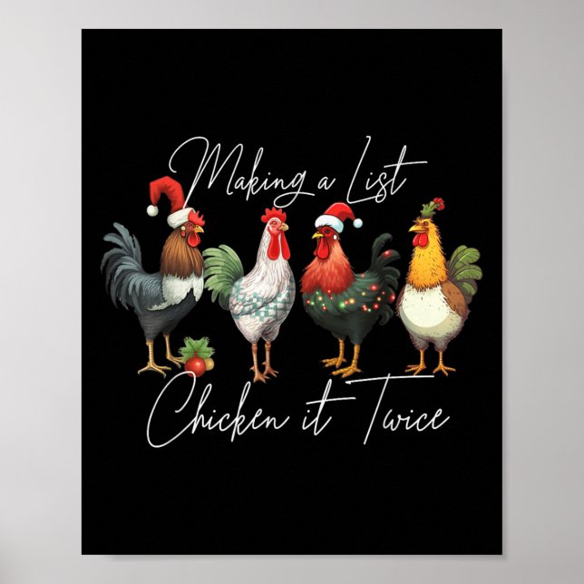 Póster Navidades Chicken Lover Xmas Santa Hat Funny Farm (Frente)