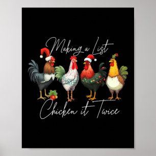 Póster Navidades Chicken Lover Xmas Santa Hat Light Funny