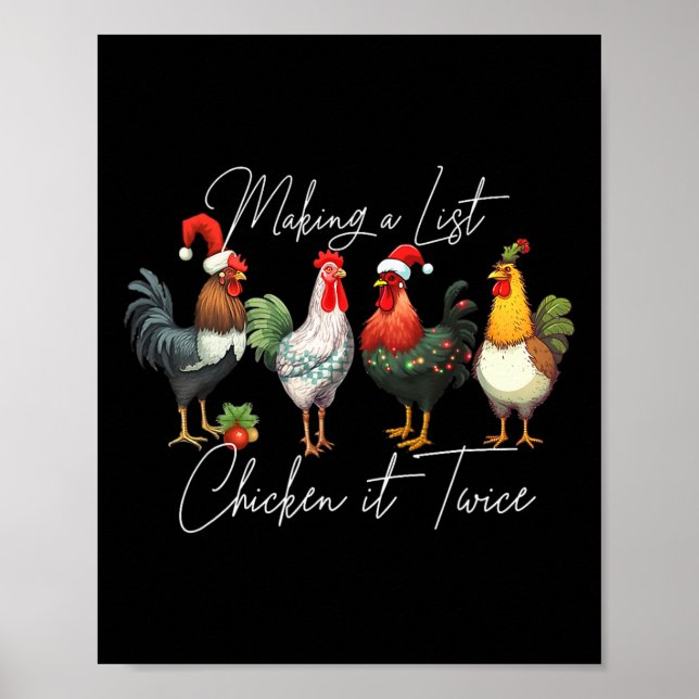 Póster Navidades Chicken Lover Xmas Santa Hat Light Funny (Frente)