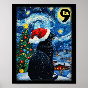 Póster Navidades Comma de gato negro estrellada La Kamala
