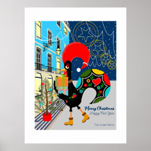 Póster Navidades comprando con el Rooster Portugués