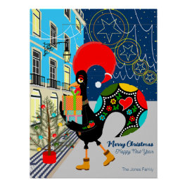 Póster Navidades comprando con el Rooster Portugués
