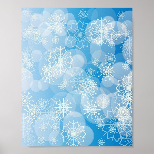 Póster Navidades con copos de nieve en un fondo azul (Frente)
