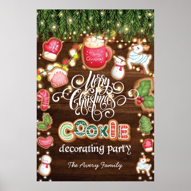 Póster Navidades Cookie Decorando nombre de familia (Frente)