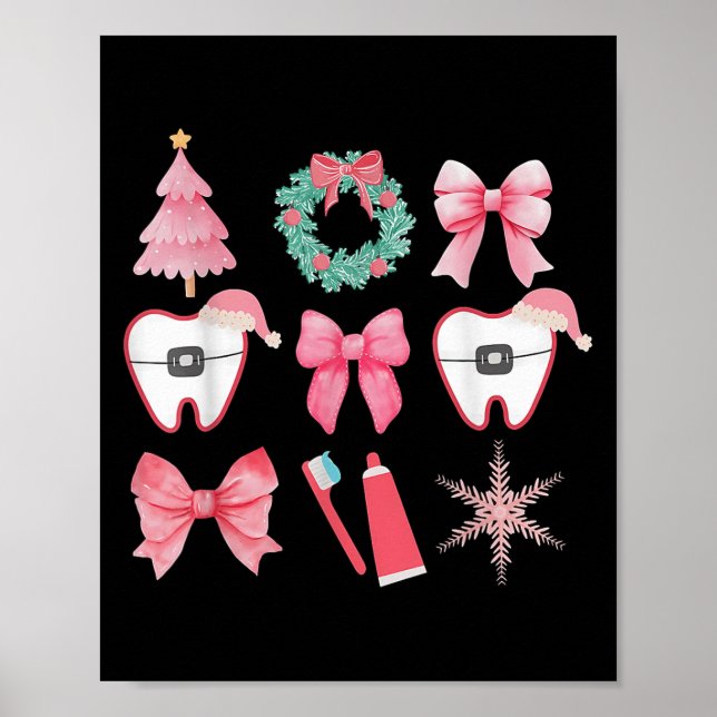 Póster Navidades Coquette Bow Ortodóntico Dental Odontoló (Frente)