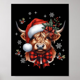 Póster Navidades Coquette Highland Cow Cute Moo Cow Xmas