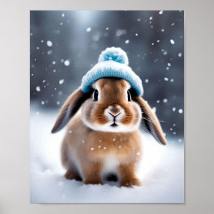 Póster Navidades cortos conejito en un Gorra Bobble