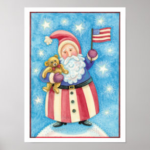 Póster Navidades cortos, Papá Noel Patriótico con bandera