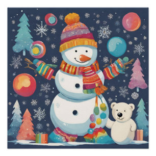 Póster Navidades cortos y coloridos Snowman