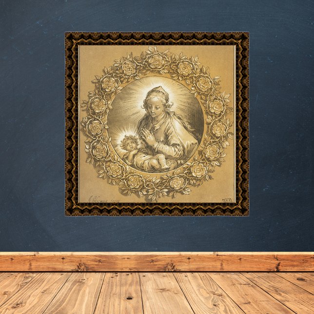 Póster Navidades cristianos de oro Natividad Madonna Chil (Gold Religious Christian Catholic Christmas Nativity Scene Madonna and Child Poster)