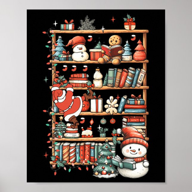 Póster Navidades Cuidados Librería Santa Reading Books Gi (Frente)