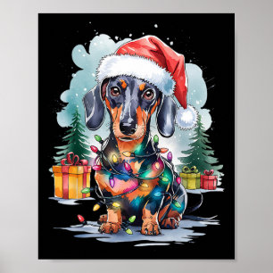 Póster Navidades Dachshund Dog Santa Hat iluminan el vien