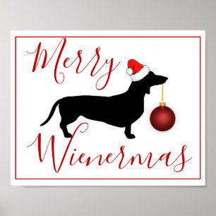 Póster Navidades Dachshund Funny Merry Wienermas