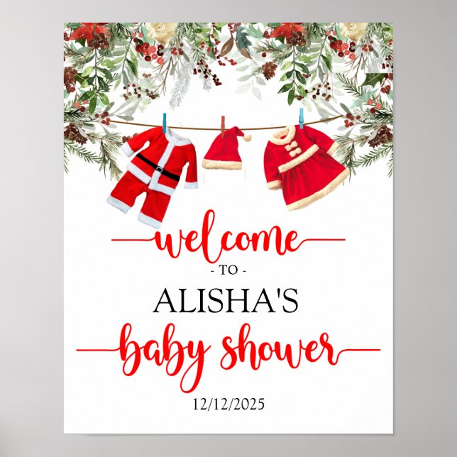 Póster Navidades dan la bienvenida al Rótulo Baby Shower (Frente)